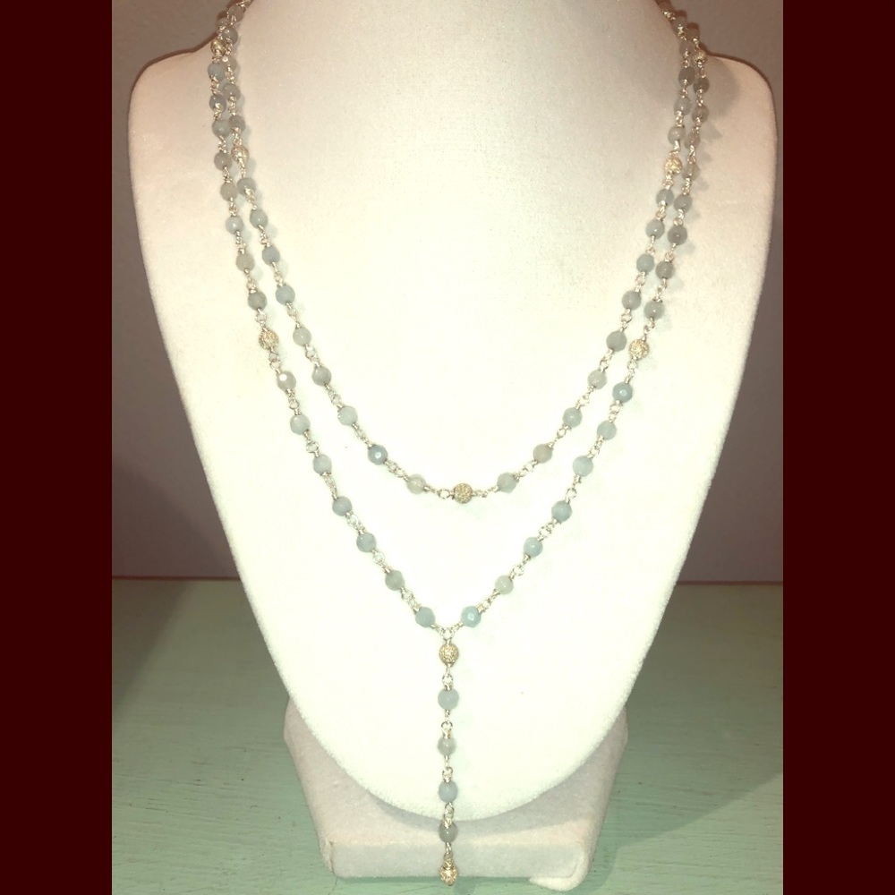 Light gray double strand wire wrapped necklace